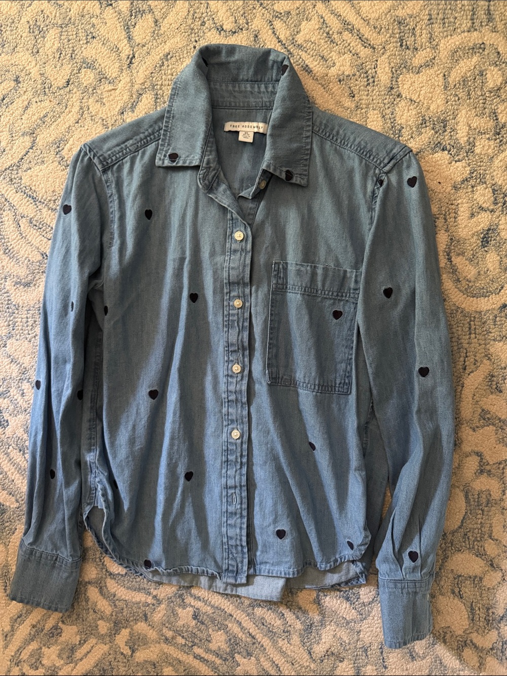 Rails Heart-Print Chambray Button-Down Shirt - Light Blue